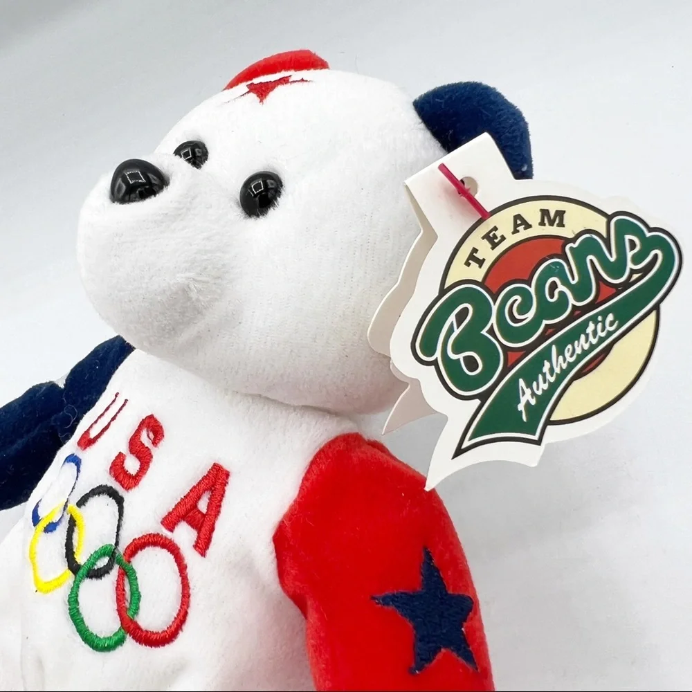 Vintage 1999 Team Beans Authentic Victory 11 USA Olympic Bear Plush, 8 inch